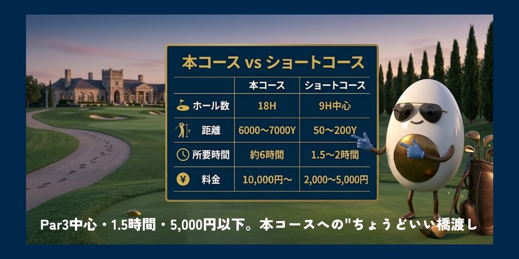 Par3中心・1.5時間・5,000円以下。本コースへの"ちょうどいい橋渡し