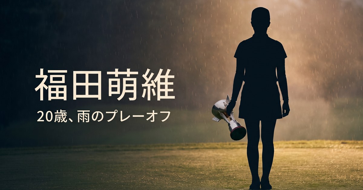 ツアー初優勝を飾った福田萌維選手をイメージしたトロフィーとゴルフクラブのイラスト