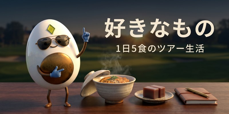 牛丼の朝定食とようかん、メモ帳が並ぶ福田萌維選手の好きなものイメージ