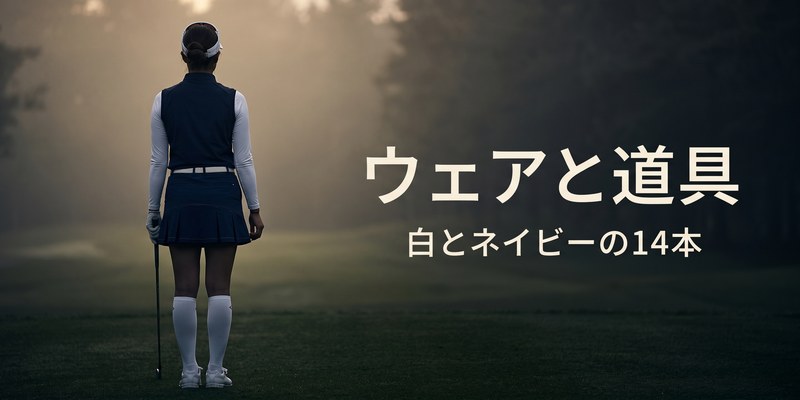 ウエアの胸元にスポンサーロゴが入った女子ゴルファーの後ろ姿