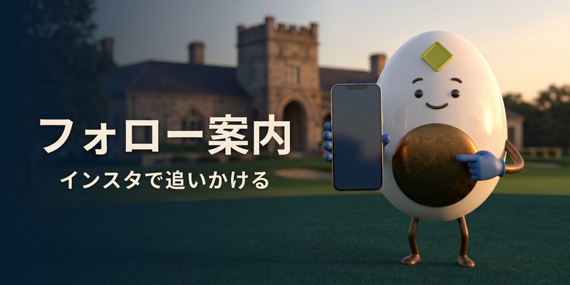 スマートフォンでInstagramのフォローを案内するマスコットのイラスト