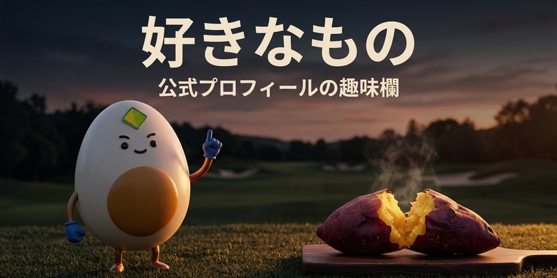 焼き芋を前に好きなものを説明するマスコットのイラスト