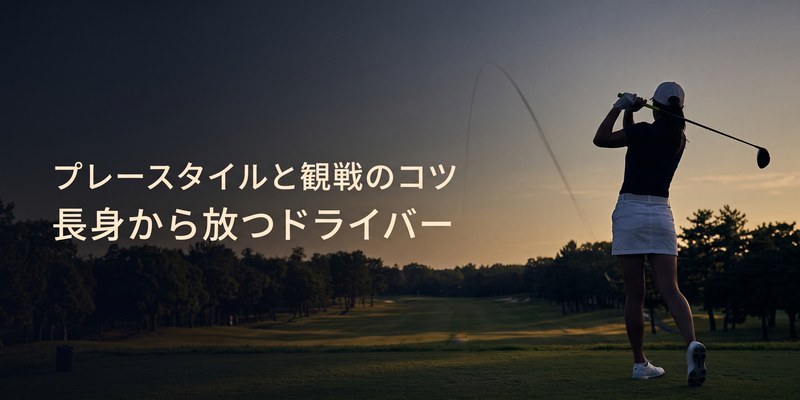 高く上がるティーショットを見送る長身の女子ゴルファーの後ろ姿