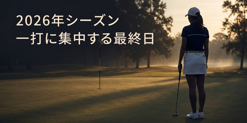 最終日の18番グリーンでパターを持ち、ラインを読む女子ゴルファーの後ろ姿