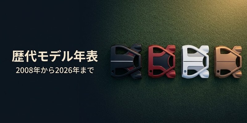 上から見た4つのスパイダー型パターヘッド。黒・赤・白・ブロンズの順に並ぶ